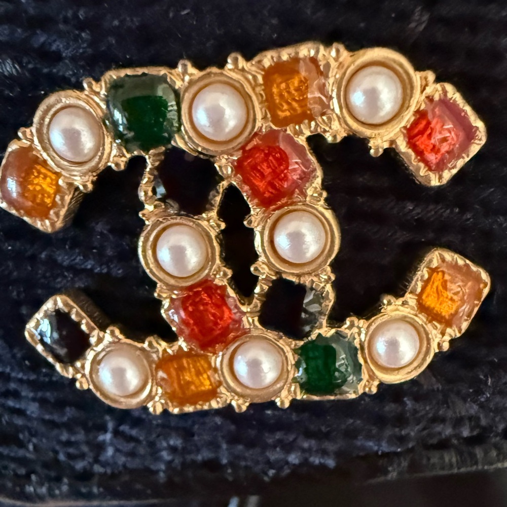 CHANEL Dad Sandals CC brooch logo quilted velour size 38 - Picture 13 of 17